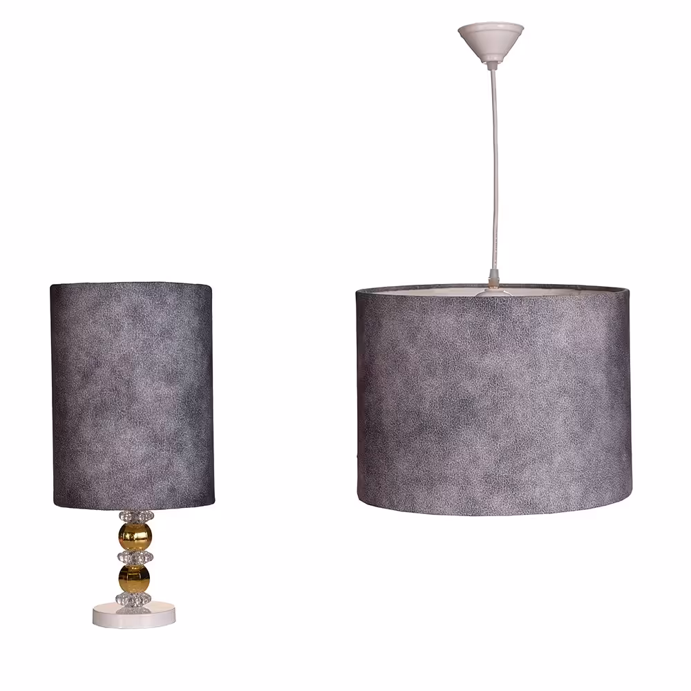 مجموعه لوستر و آباژور طوسی طرح چرم