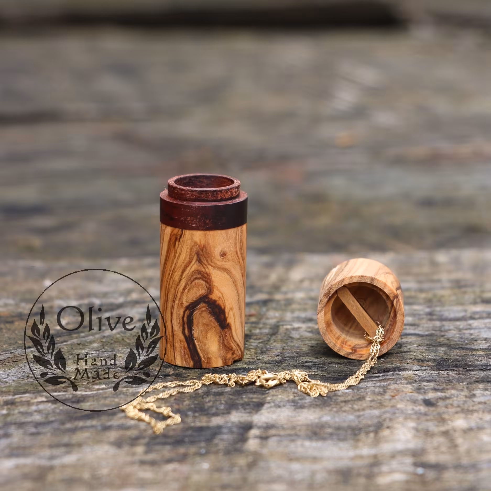 جعبه جواهر چوبی (جعبه زنجیر و آویز طلا) چوب زیتون