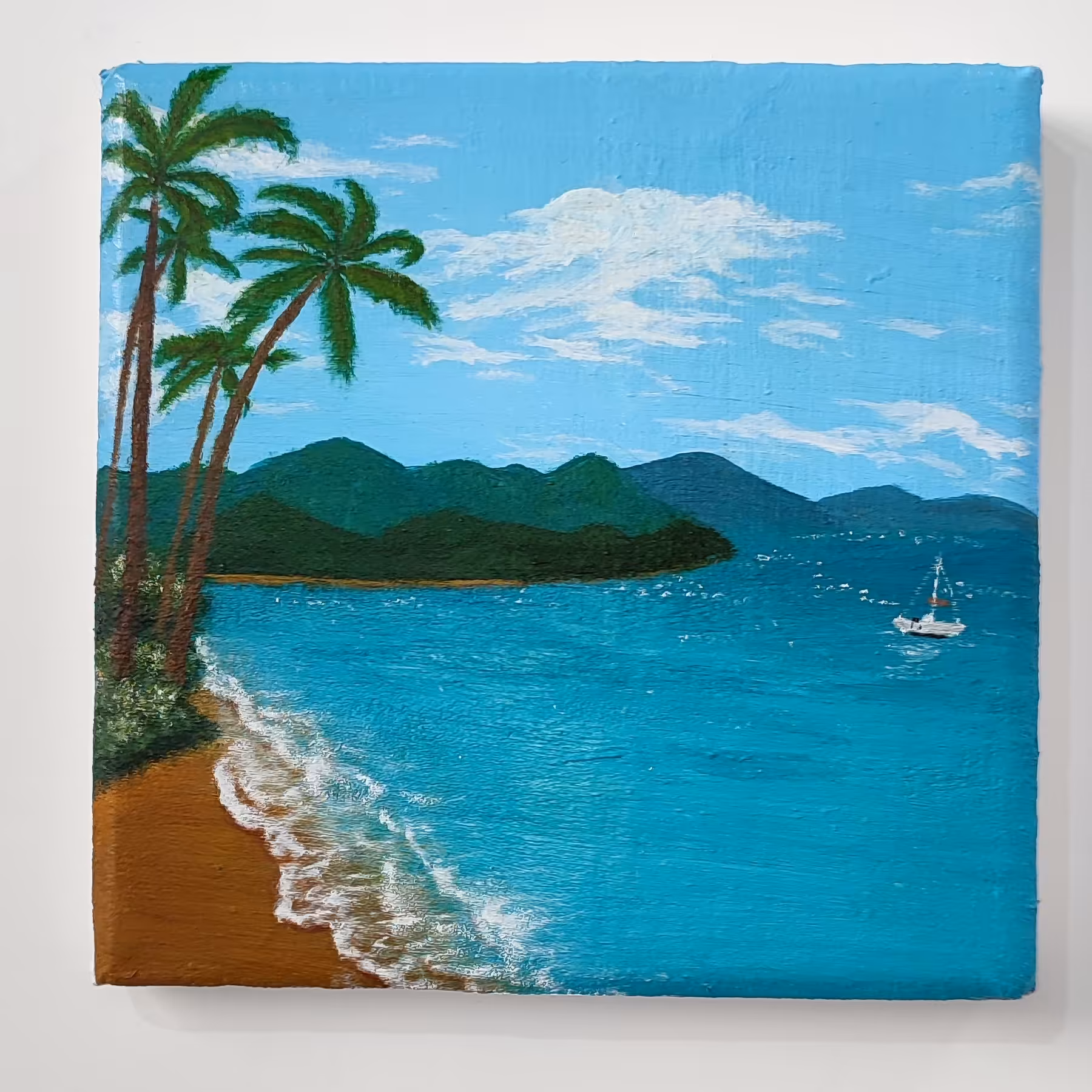 تابلو نقاشی اکرلیک طرح ساحل گریس بی سایز20در20 