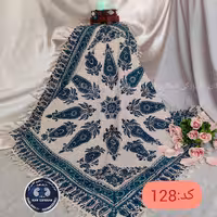 کد 128  رومیزی و جلو مبلی و سفره 4نفره قلمکار درجه یک طرح گل و بته خورشیدی سایزیک دریک رنگ آبی فیروزه فقط184000تومان