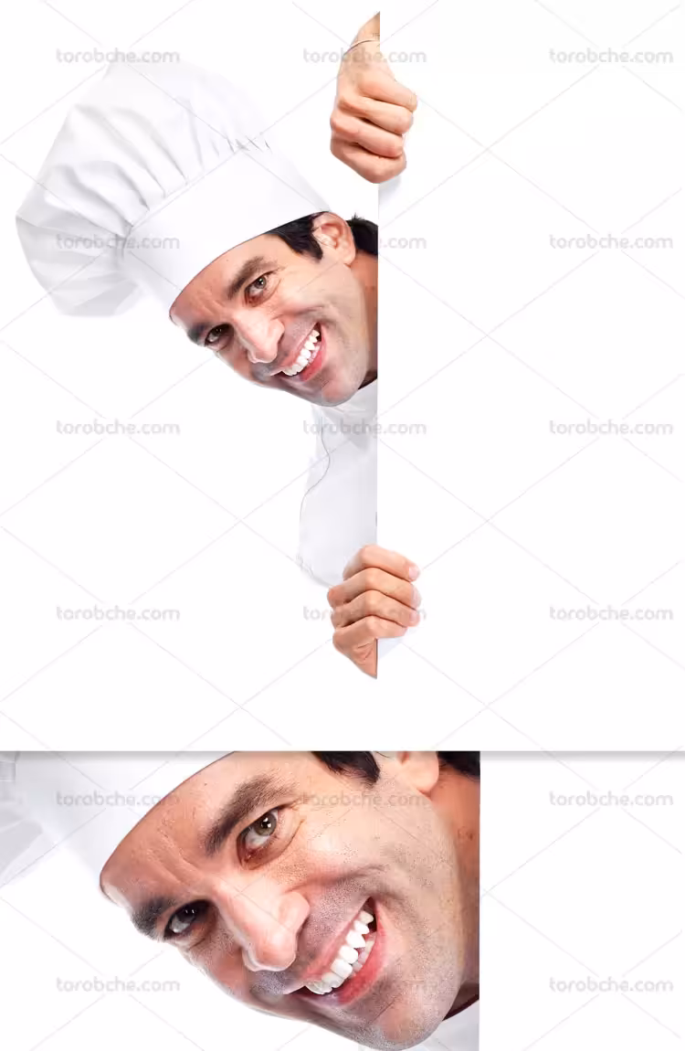 عکس با کیفیت سر آشپز مرد با کلاه سفید | گرافیک با طعم تربچه