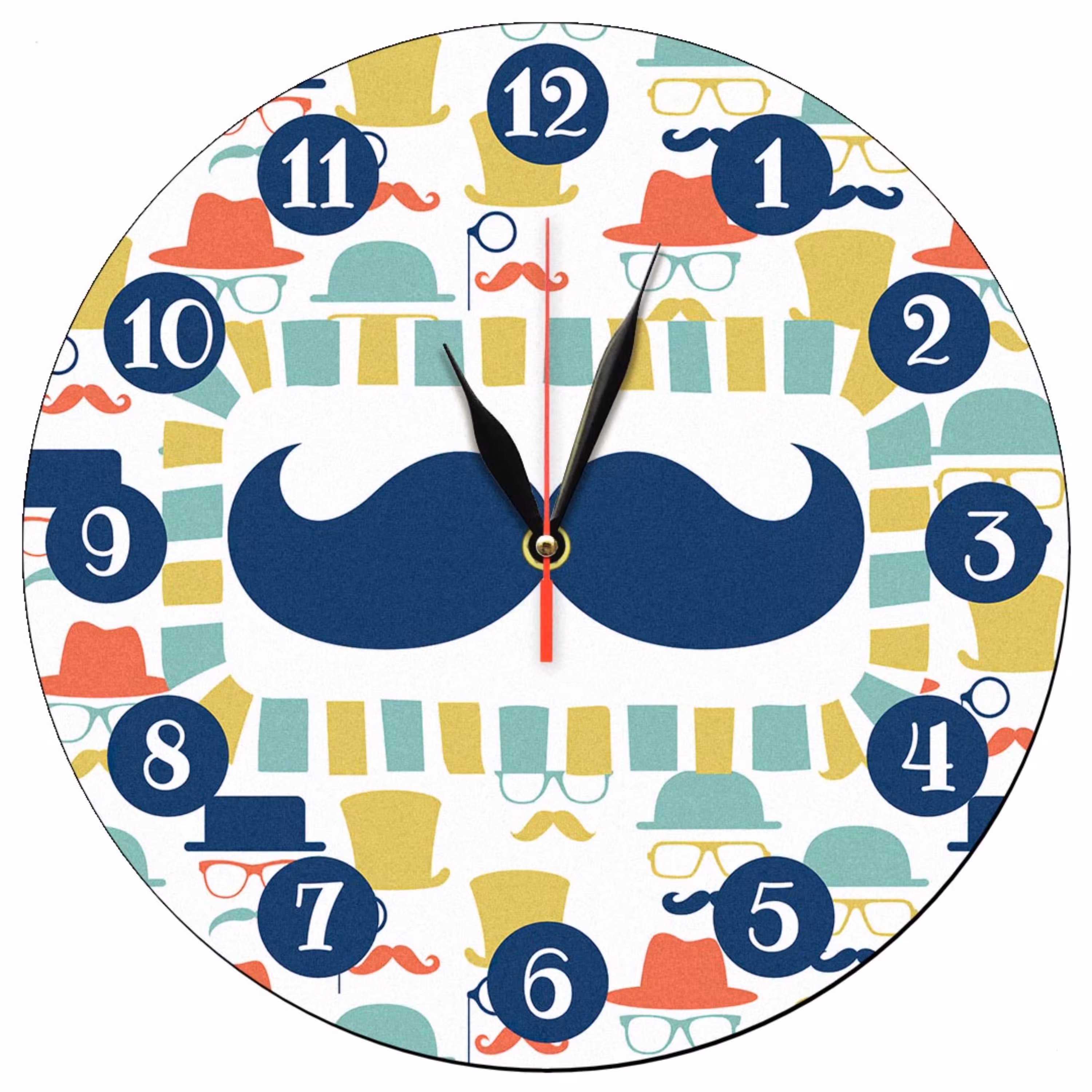 ساعت دیواری گرد مدل 1193 طرح سبیل و کلاه و عینک سایز 30