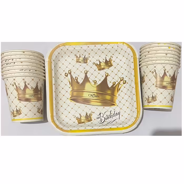 بشقاب و لیوان تم تاج سفید(15عددی)