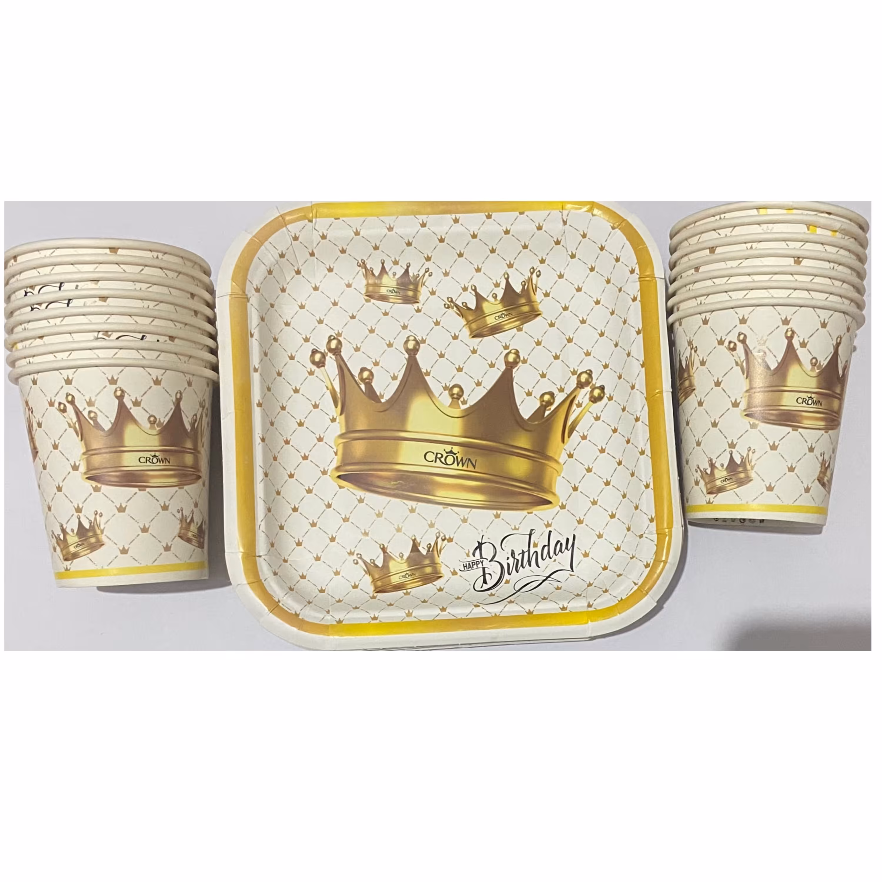 بشقاب و لیوان تم تاج سفید(15عددی)