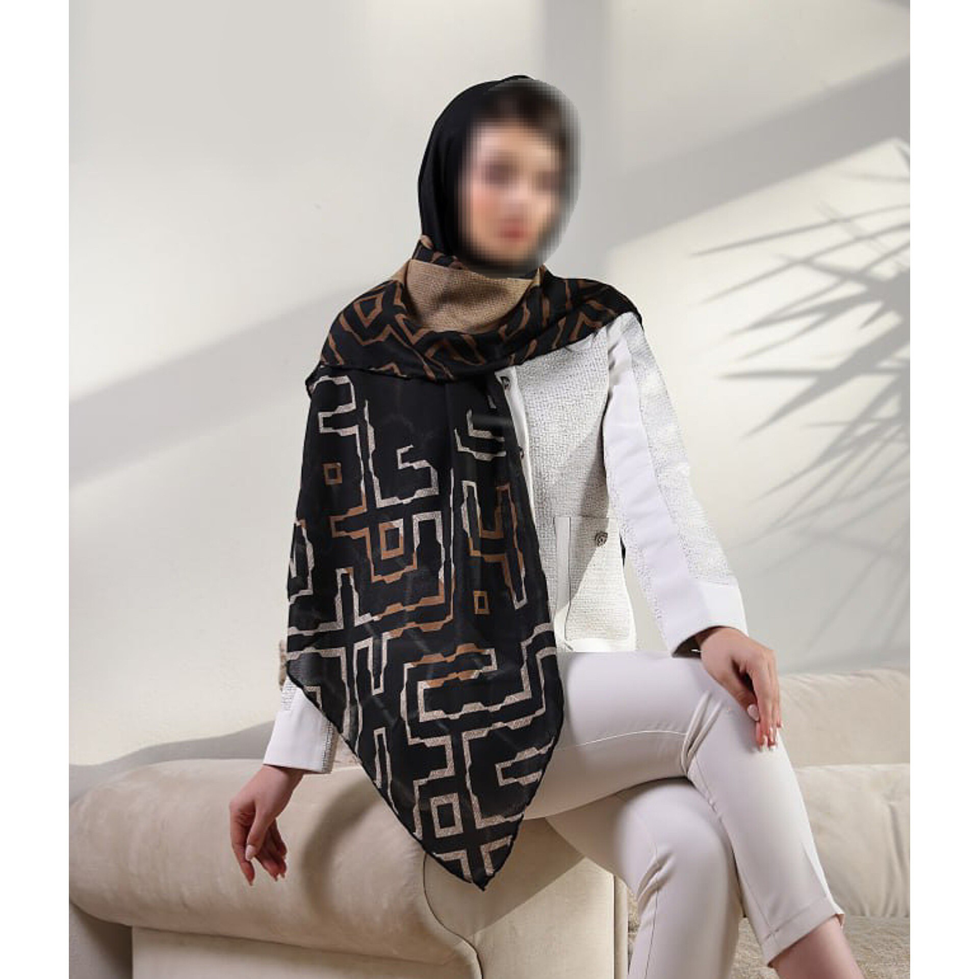 روسری گارزا ژاکارد دست دوز طرح مارپیچ ترک