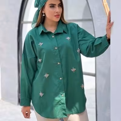 شومیز مانتویی سنگدوزی داکرون