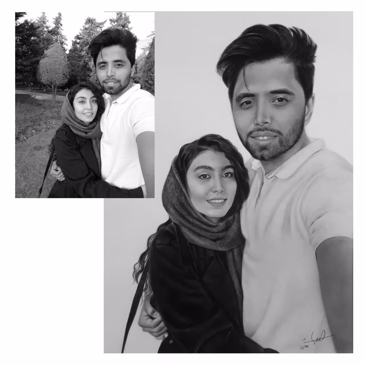 سفارش نقاشی سیاه قلم دو نفره  سایز A3 