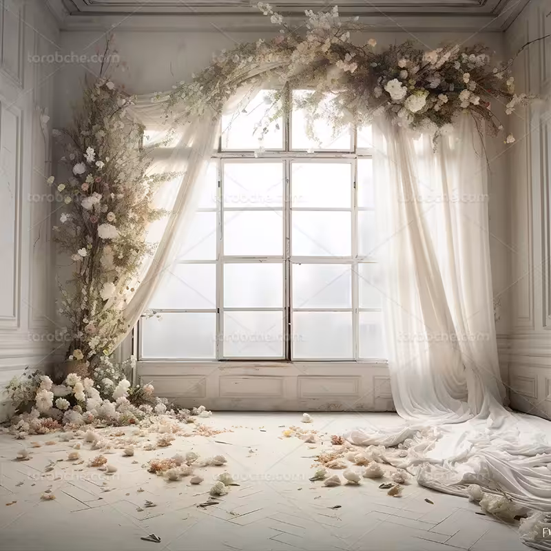 بک دراپ عکاسی عروس و داماد با گلهای رنگارنگ | گرافیک با طعم تربچه