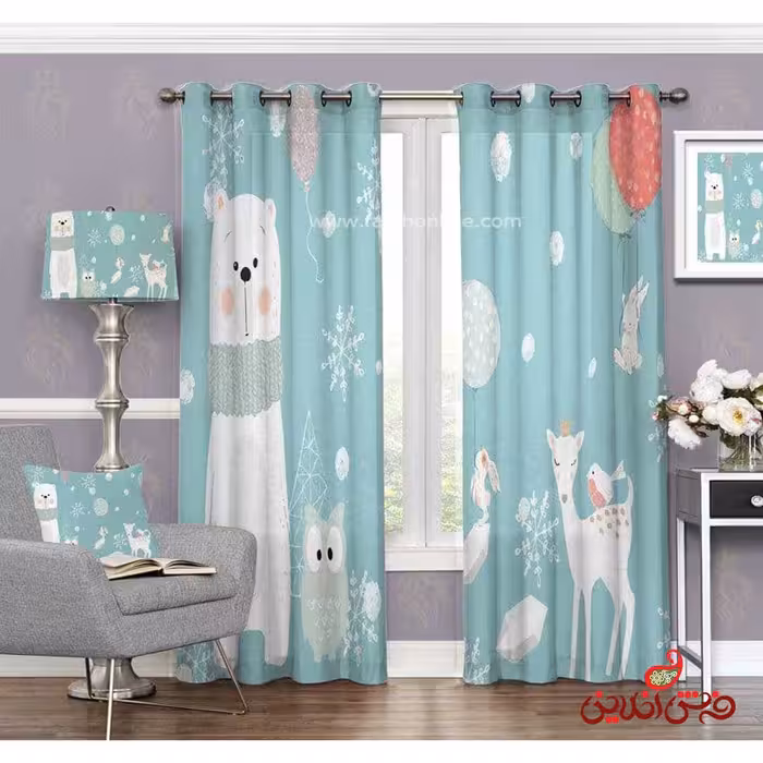 پرده 2عددی کودک طرح خرس و جغد و آهو کد 3161