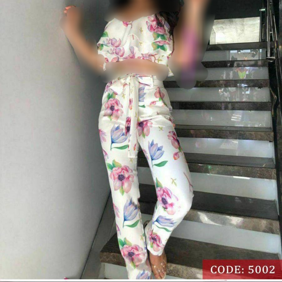 ست شومیز شلوار مجلسی فانتزی گلدار جنس گلاسکو لطیف و اعلا فری سایز از 36 تا 42