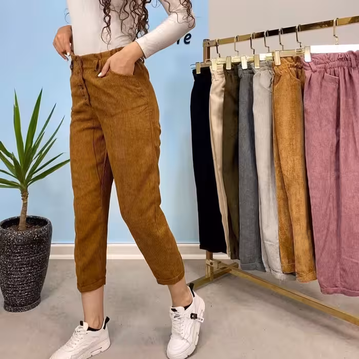 شلوار مام استایل مخمل کبریتی قد90