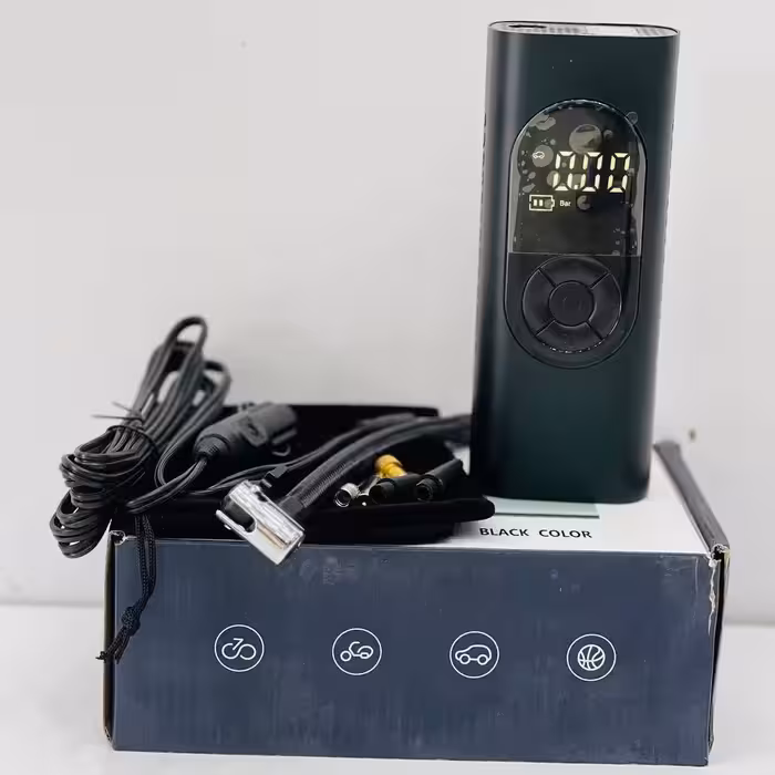 پمپ باد شارژی شامل پاور بانک و چراغ اضطراری