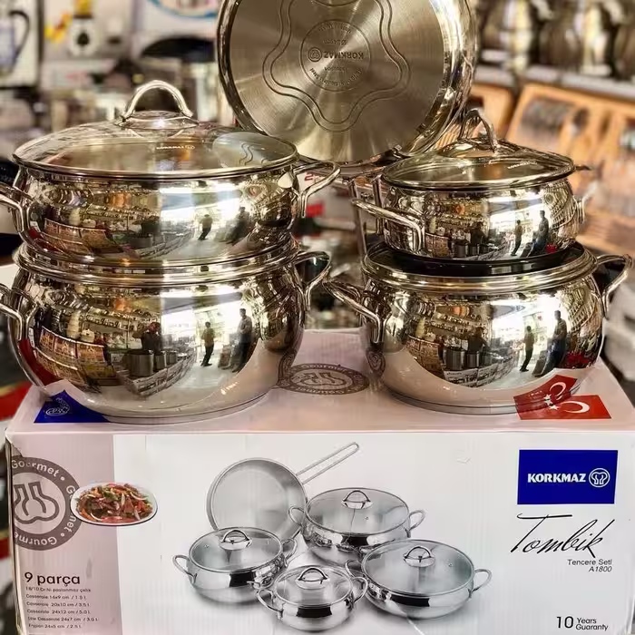 سرویس قابلمه کرکماز 9 پارچه استیل درب پیرکس و استیل کیفیت فوق العاده ساخت ترکیه