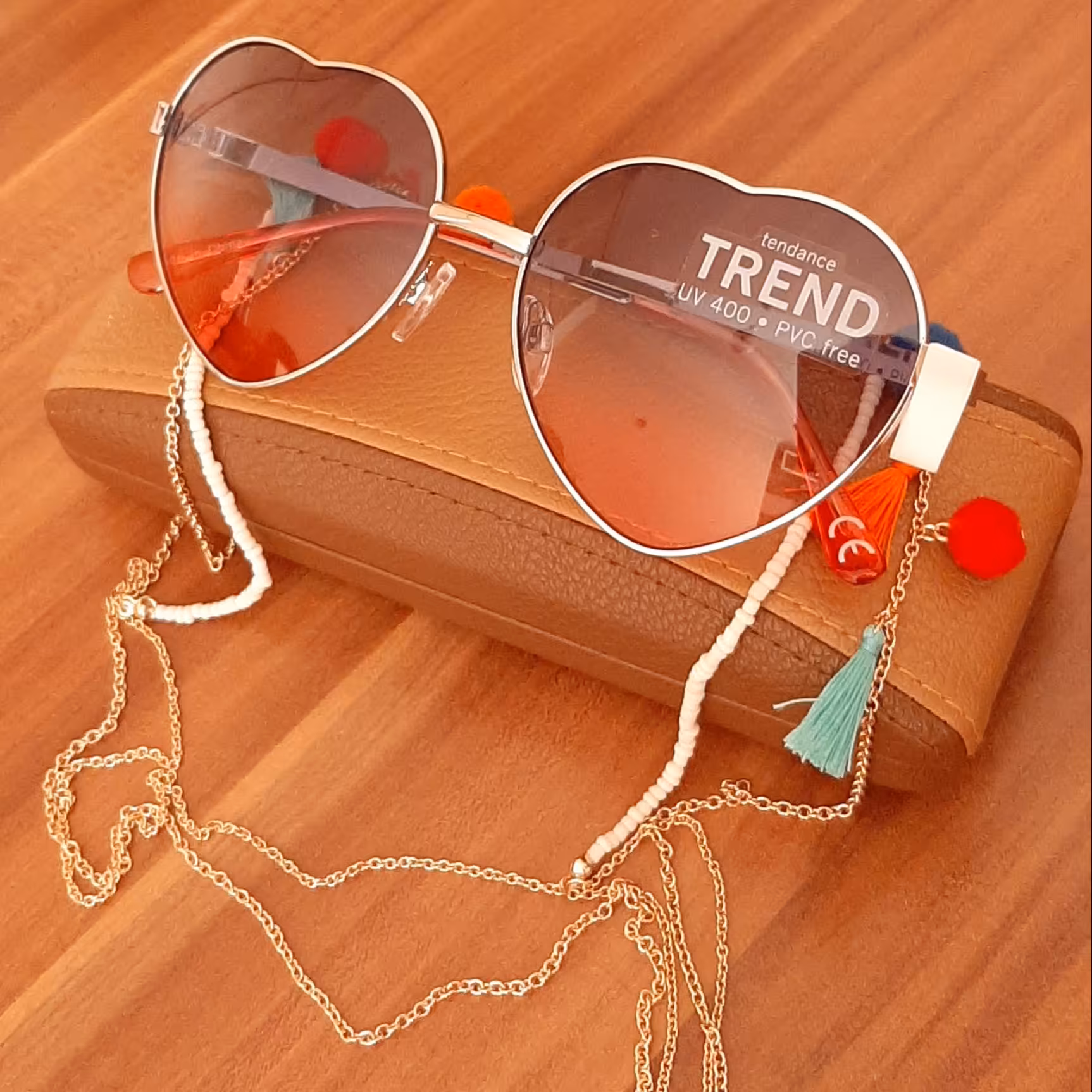 عینک آفتابی دخترانه قلبی فریم و دسته فلزی uv400 کیف و دستمال رایگان