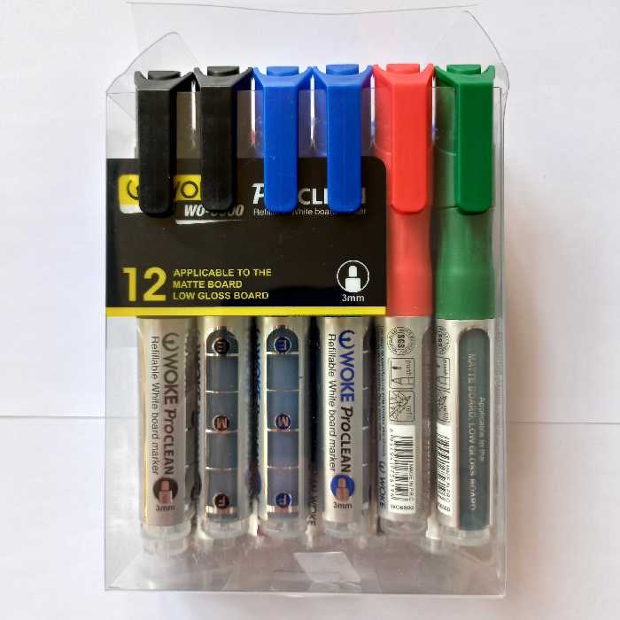 ماژیک وایت برد شارژی وُک نوک گرد (12 عددی رنگ های جور)