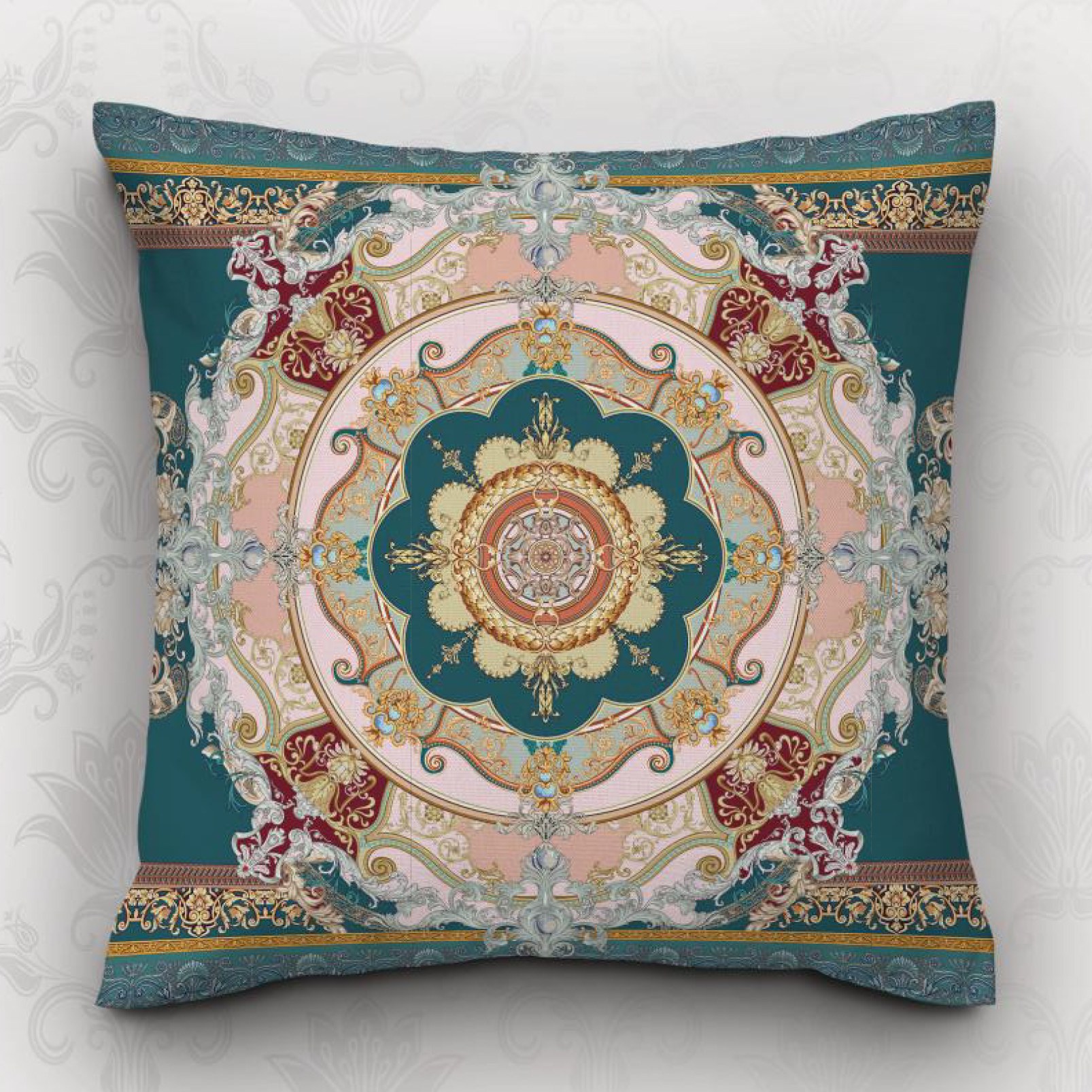 کوسن چاپی طرح اسلیمی جنس مخمل قابل شست و شو