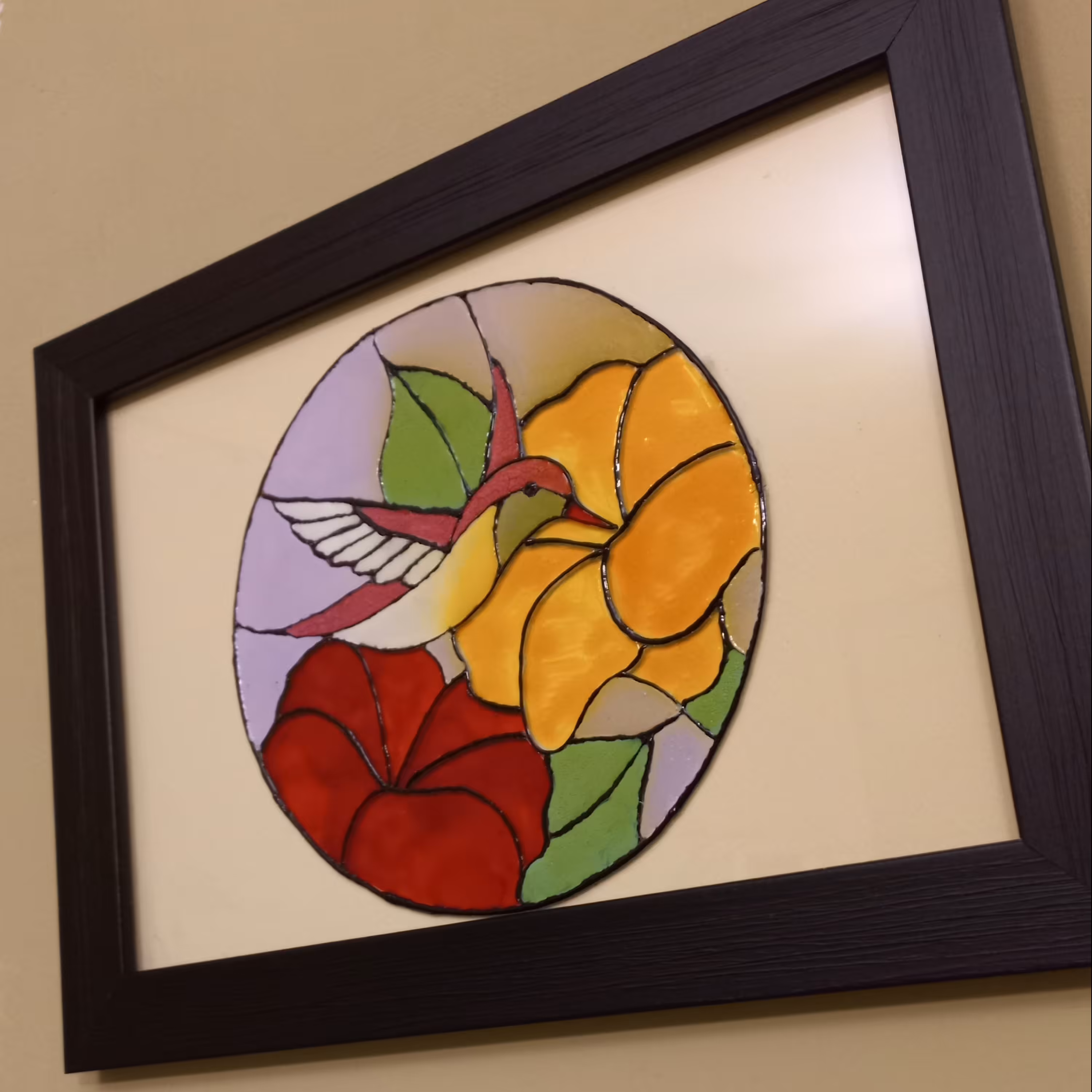 تابلو ویترای گل و بلبل