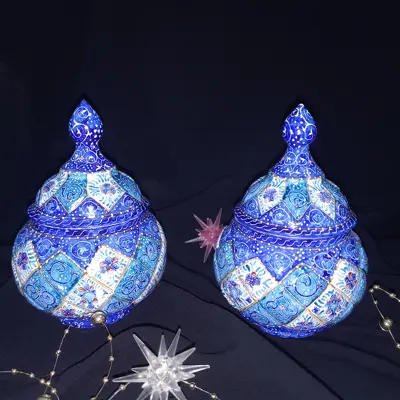 یک جفت قندان مسی مینا کاری 