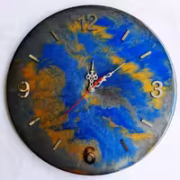 ساعت رزینی دستساز طرح آبی طلایی طوسی