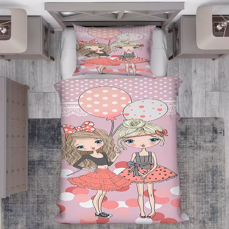 روتختی صورتی عروسکی طرح  دختر کوچولو های خوشتیپ با دامن کوتاه pk-2110a