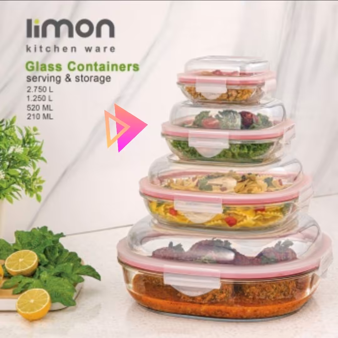 ظرف غذای پیرکس لیمون درب دار برند limon  520ml یک عدد (فقط ردیف دوم)