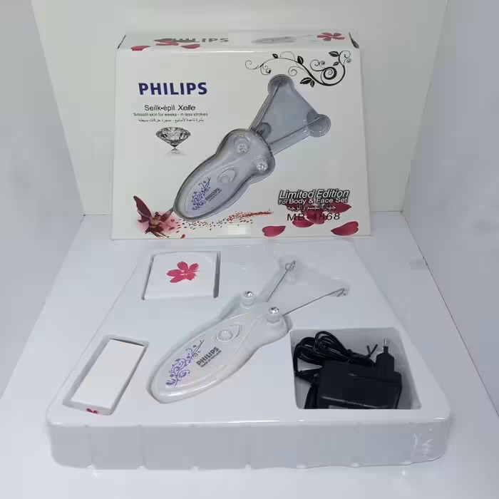 اپیلاتور فیلیپس ساخت هلند اصلی PHILIPS ، موکن فیلیپس هلندی ، پک ماشین اصلاح صورت ، بند انداز صورت و بدن ، پسکرایه