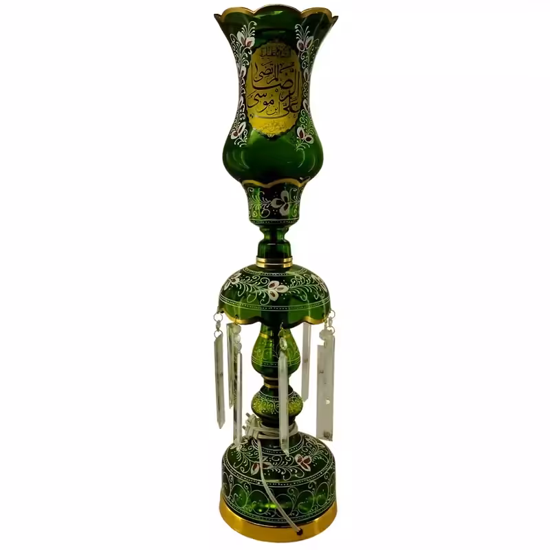 103225-لاله شمعدانی متوسط ارتفاع 64-قطر دهانه 15-سبز دو طرف یا علی بن موسی الرضا ع-کنار منبری هیئت