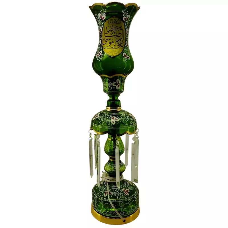 103225-لاله شمعدانی متوسط ارتفاع 64-قطر دهانه 15-سبز دو طرف یا علی بن موسی الرضا ع-کنار منبری هیئت