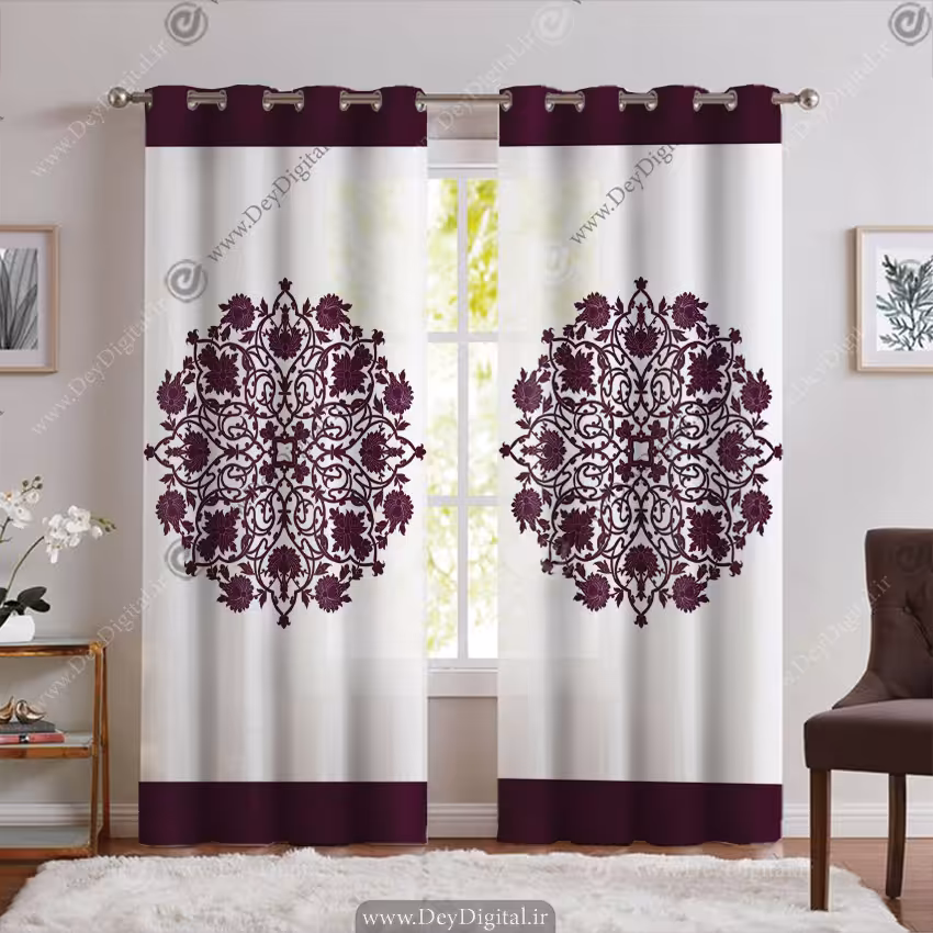 پرده پانچی رنگ ارغوانی و سفید SA-3949