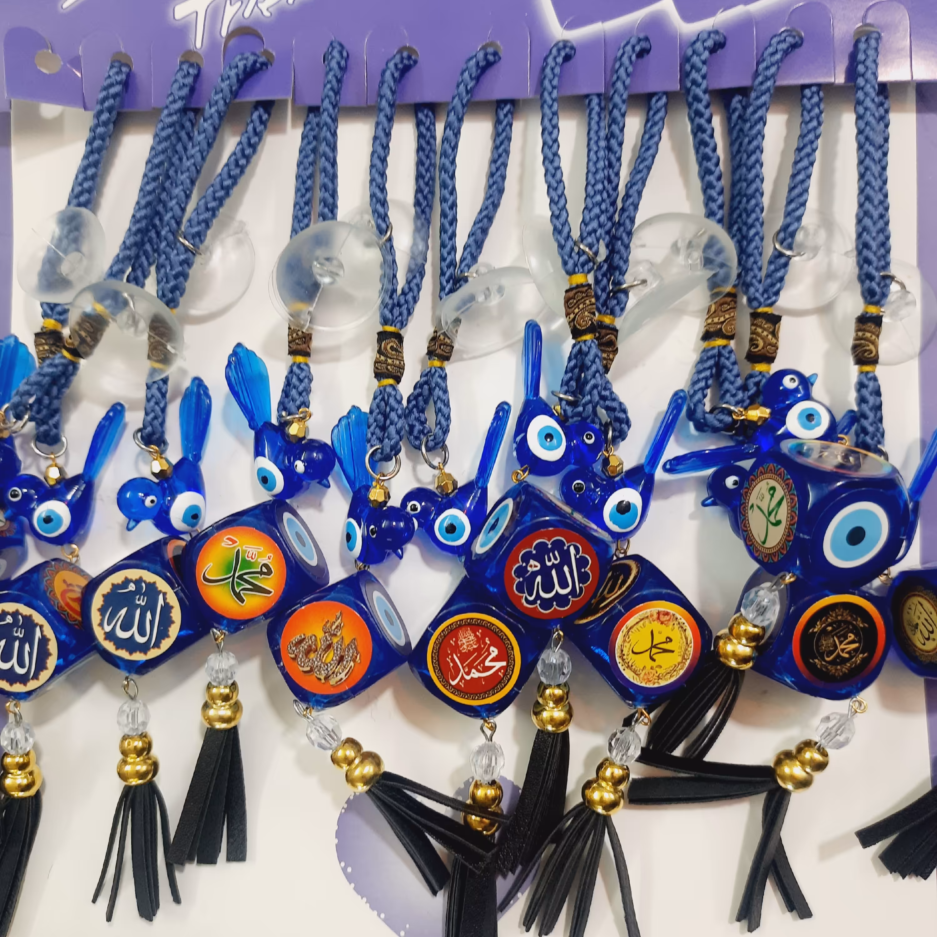 آویز جلوی ماشین  و شیشه چشم زخم و مرغ آمین زیبا 