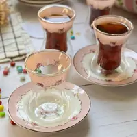 استکان نعلبکی دوجداره آنجلا صورتی(6 عدد)