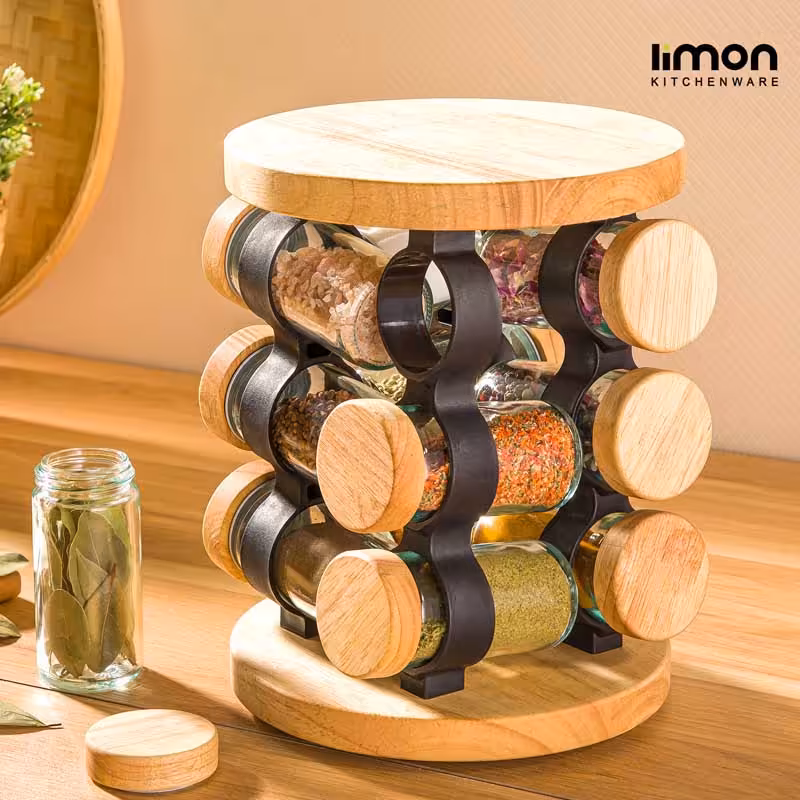 ست ادویه گردان 12 عددی چوبی لیمون