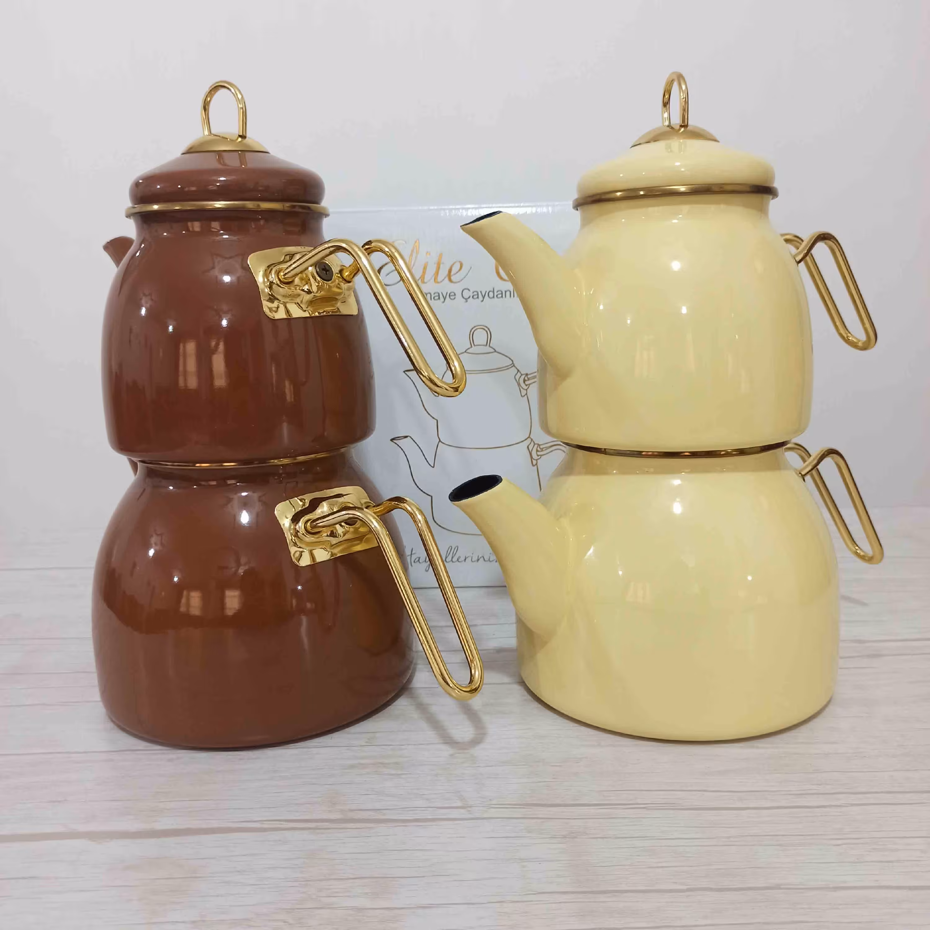 کتری قوری لعابی اصل پاچی ترکیه با دسته های آبکاری فورتیک رنگ ثابت 