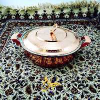 ماهیتابه درب دار مسی زنجان طرح چکش- 6 نفره