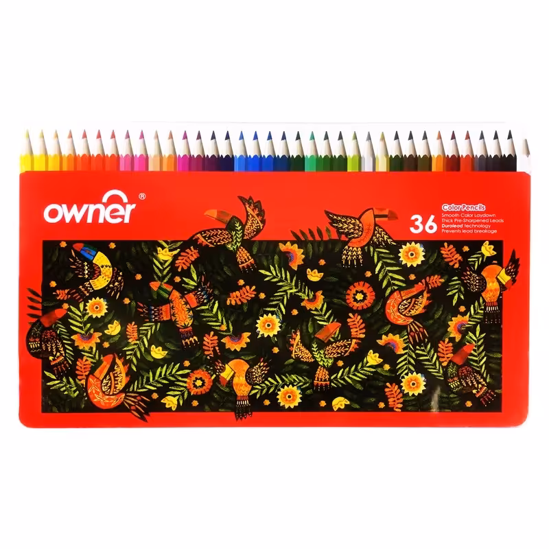 مداد رنگی 36 رنگ جعبه فلزی اصلی اونر طرح PARROTS  چینی تحت لیسانس کره