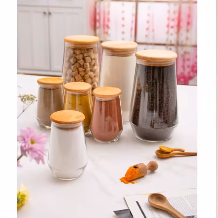 سرویس پاسماوری 7پارچه بدنه شیشه ایی درب بامبو