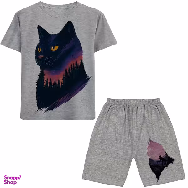 ست تیشرت و شلوارک پسرانه مدل گربه کد N53