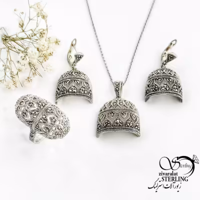 نیم ست نقره سیاه قلم طرح مدرن کد 16805