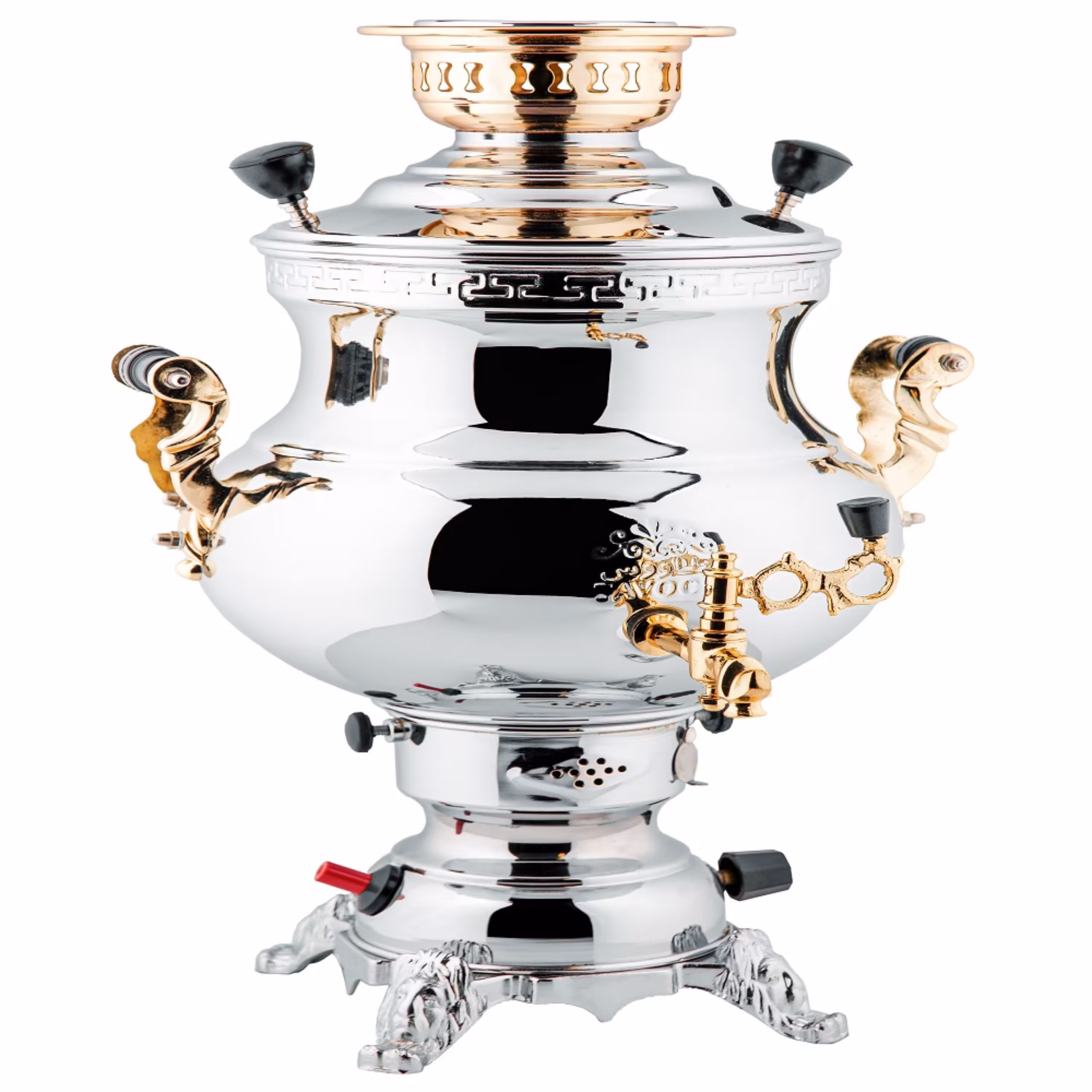 سماور گازی طاووس مدل یاس طلایی فندکدار کد 126