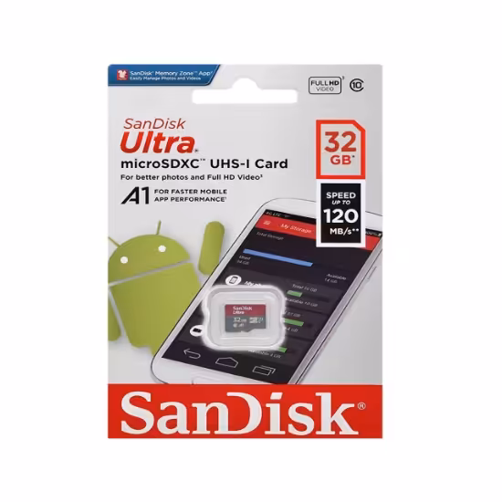 کارت حافظه microSDHC سن دیسک مدل Ultra A1 کلاس 10 استاندارد UHS-I سرعت 120MBps ظرفیت 32 گیگابایت