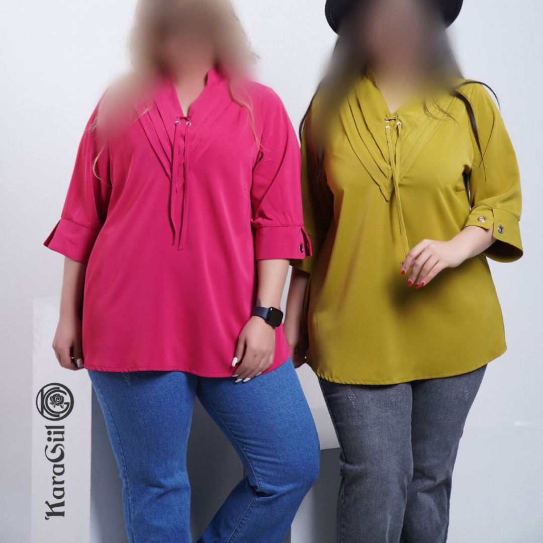 شومیز 8183 کرپ فلور یقه پرچی سایز بزرگ ارسال رایگان