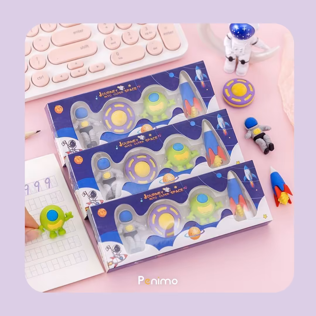 لوازم تحریر فانتزی پاکن فانتزی طرح فضایی(پک 4 عددی)