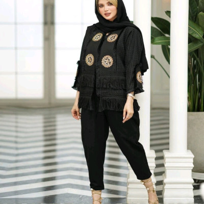 مانتو شلوار زنانه مانتو حصیری شلوار لنین نچرال مدل خورشید