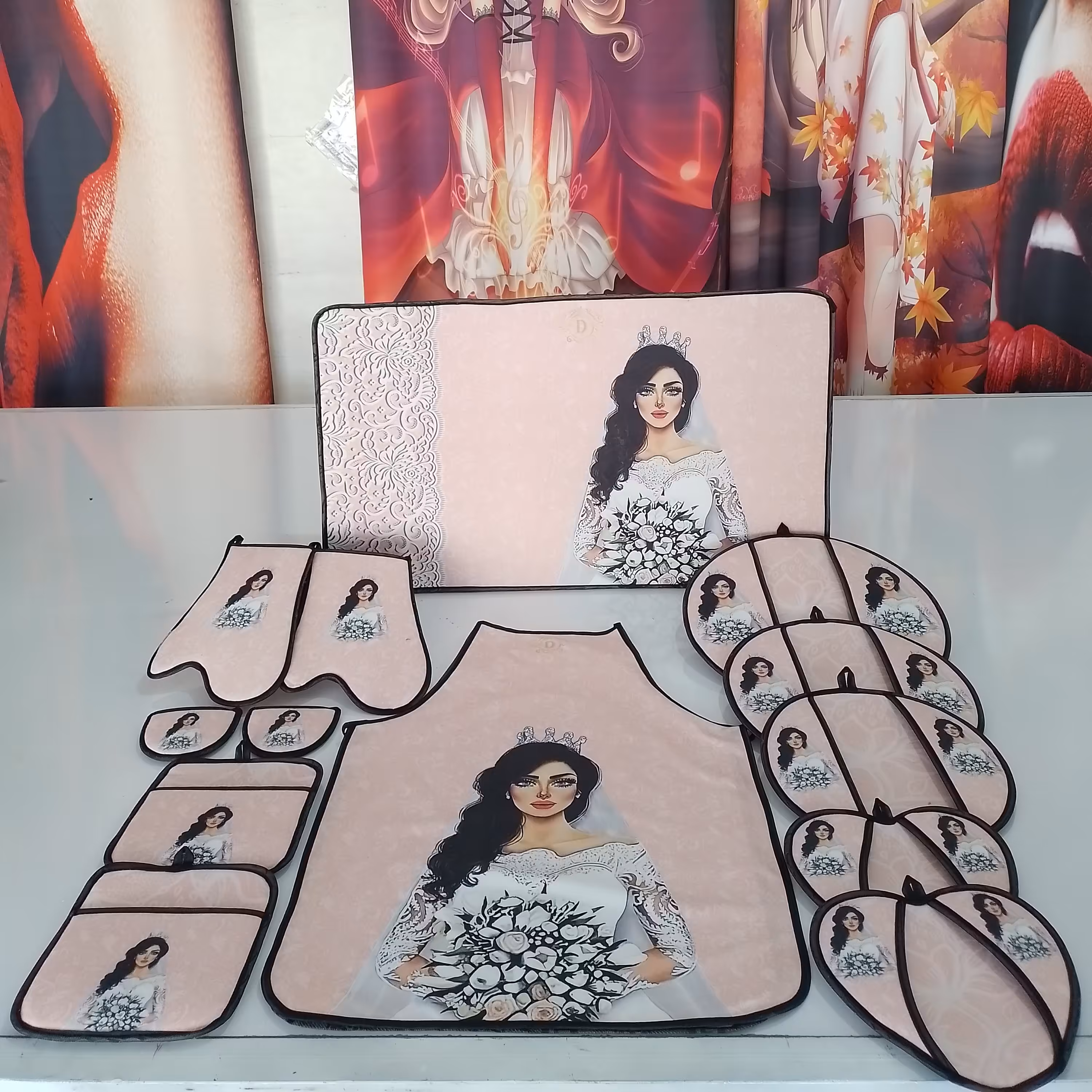 سرویس پیشبند و دمکنی آشپزخانه ست 13 پارچه طرح رخ