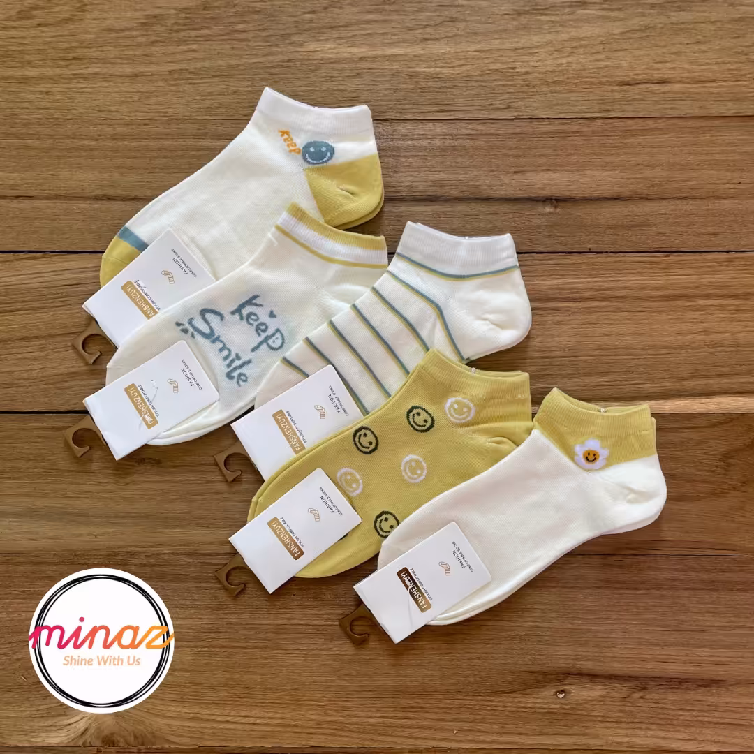پک 5عددی جوراب با طرح مختلف رنگ سبز بهاری و شیری