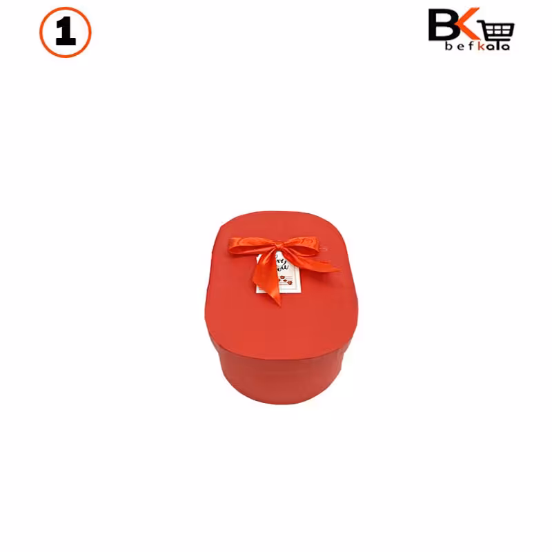 باکس کادویی بیضی پاپیون دار قرمز سایز یک