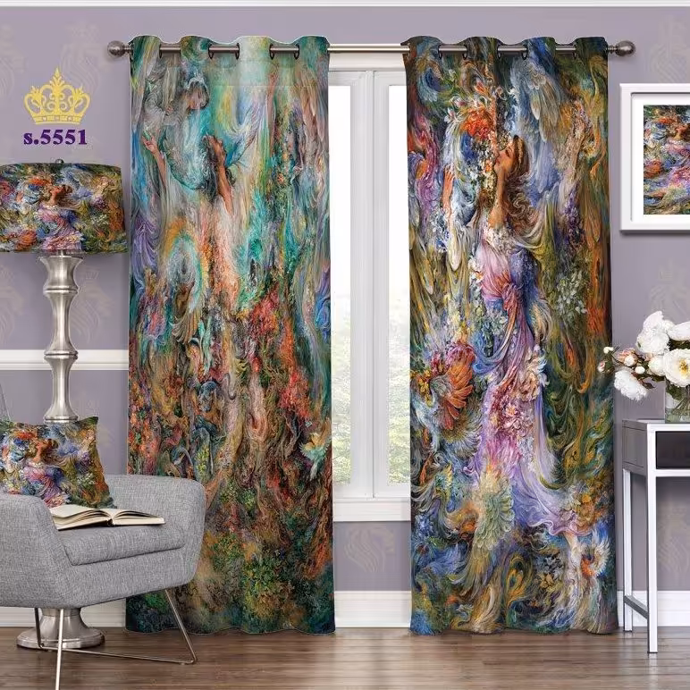 پرده پذیرایی دو قواره پانچ چهره طرح اساطیری کد S5551