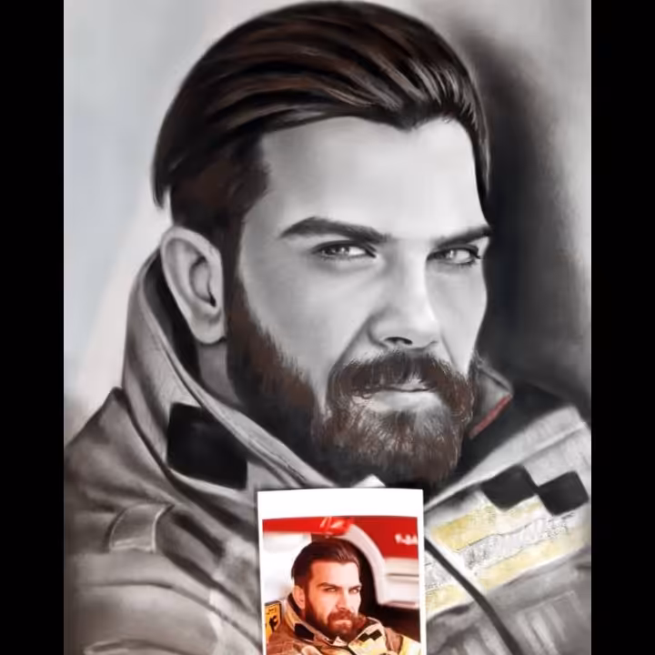 سفارش مشتری،طراحی چهره تکنیک سیاه قلم،ابعاد 50*70