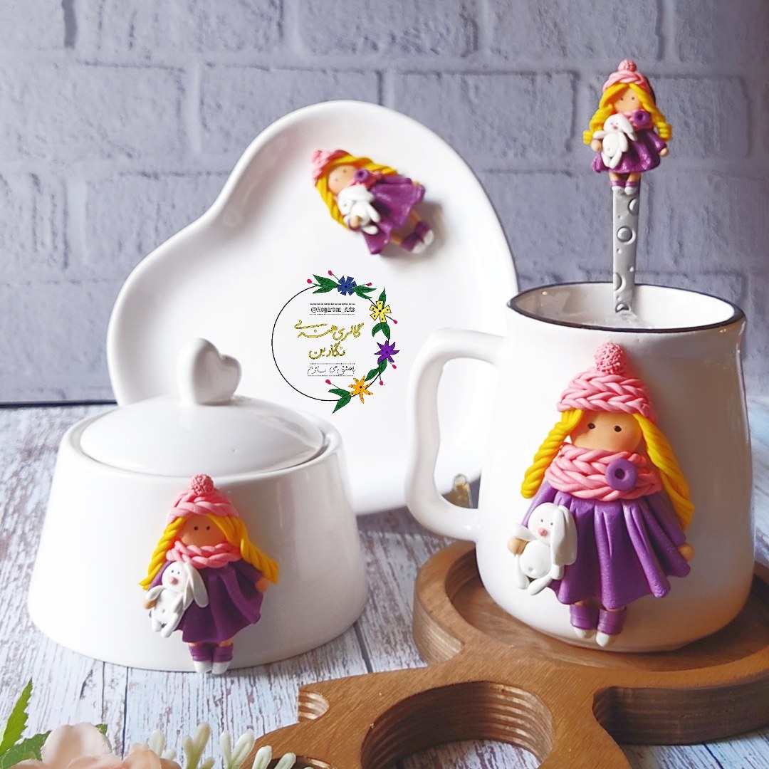 ماگ و ست قاشق و بشقاب و قندان