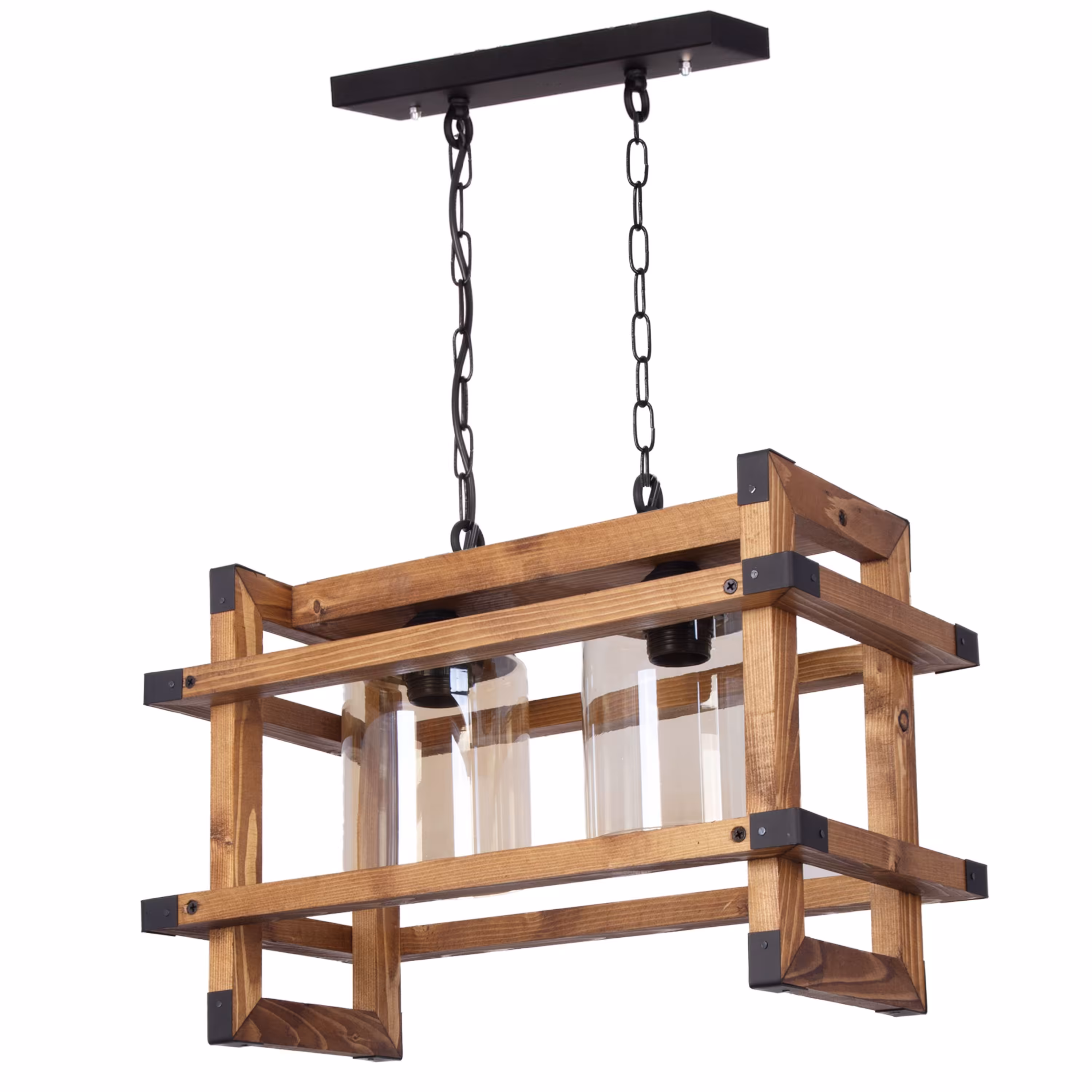 لوستر دو شعله چوبی مستطیل توهم حبابی مدل W-1604